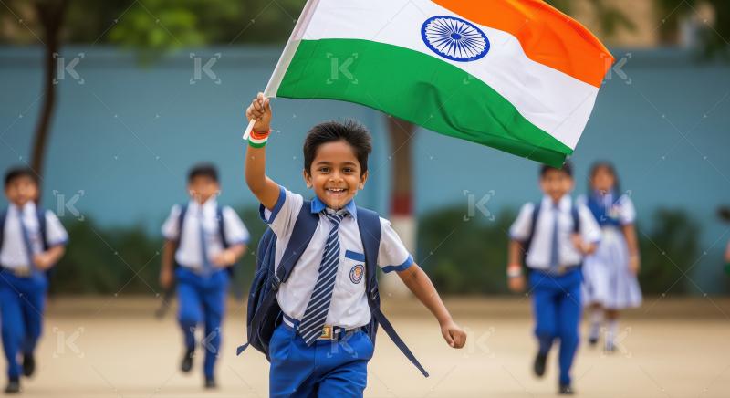 Happy indian school children celebrating republic day
