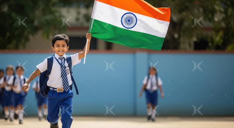 Happy indian school children celebrating republic day