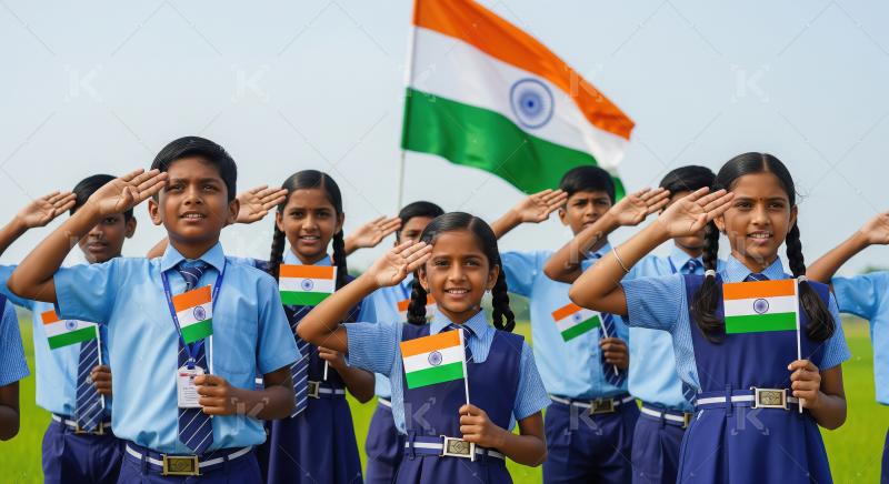 Happy indian school children celebrating republic day