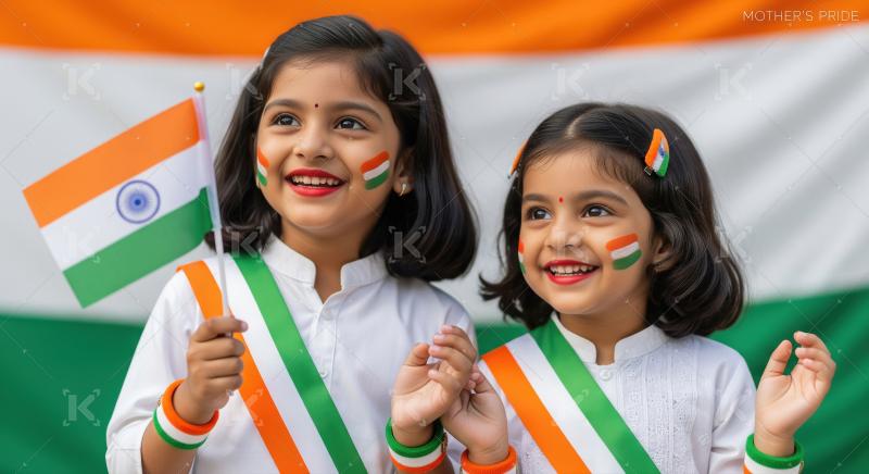 Happy indian school children celebrating republic day