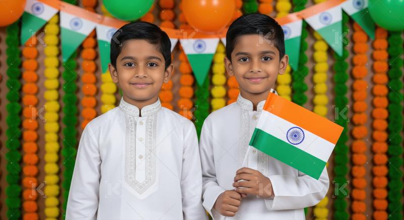 Happy indian school children celebrating republic day