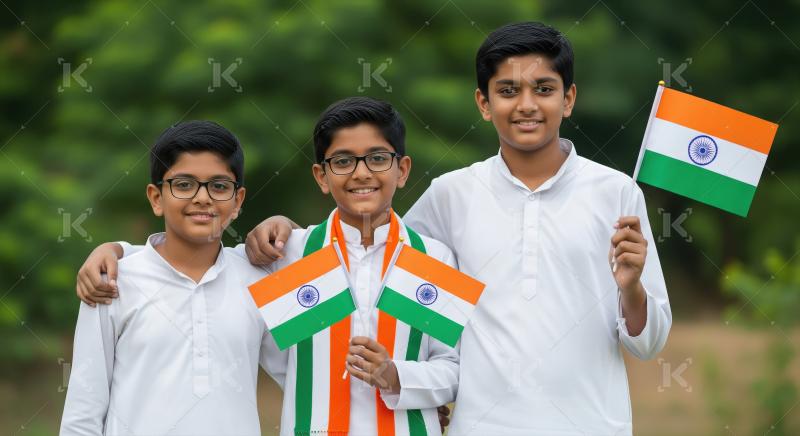 Happy indian school children celebrating republic day