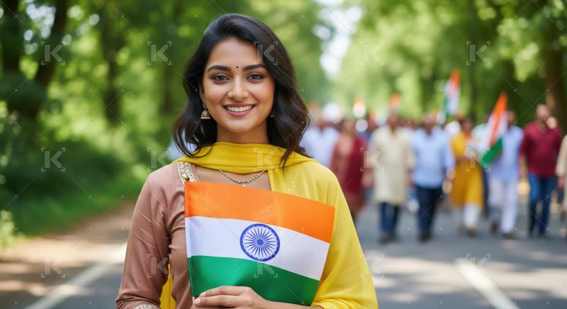 Happy young indian woman celebrating india republic day