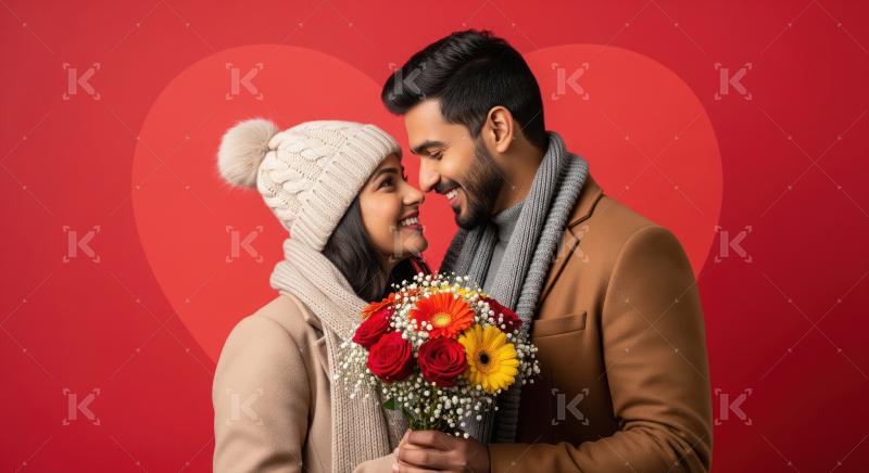 Happy indian romantic couple celebrating valentine day