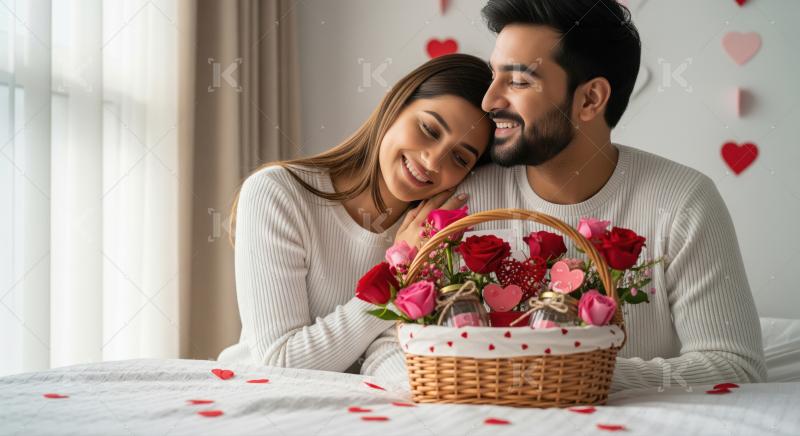 Happy indian loving couple celebrating valentine day