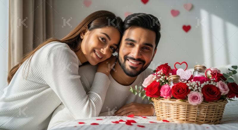 Happy indian loving couple celebrating valentine day