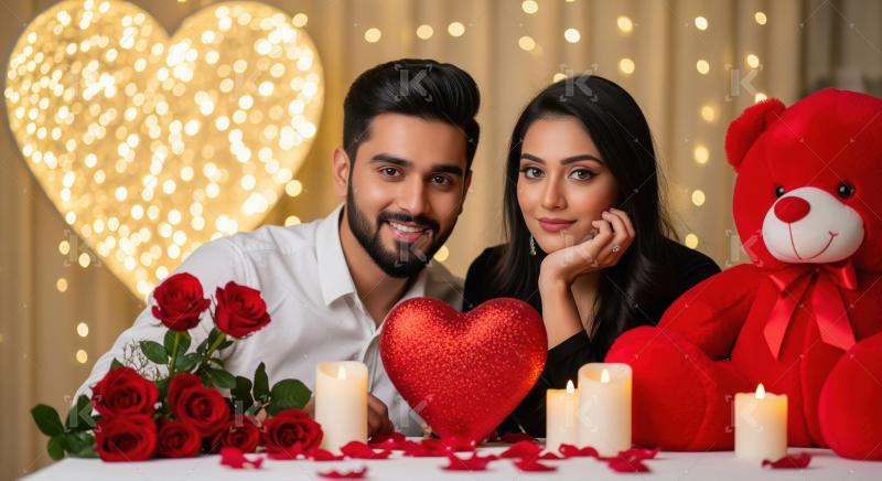 Happy indian loving couple celebrating valentine day