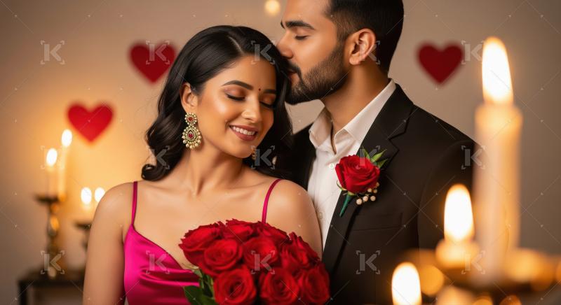 Happy indian loving couple celebrating valentine day