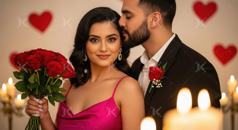 Happy indian loving couple celebrating valentine day