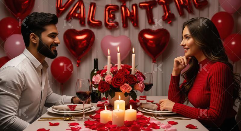 Couple doing candlelight diner on valentine