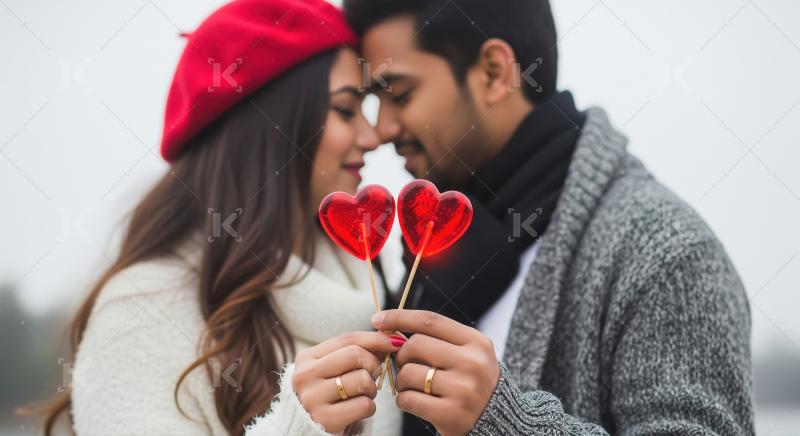 Happy indian romantic couple celebrating valentine day