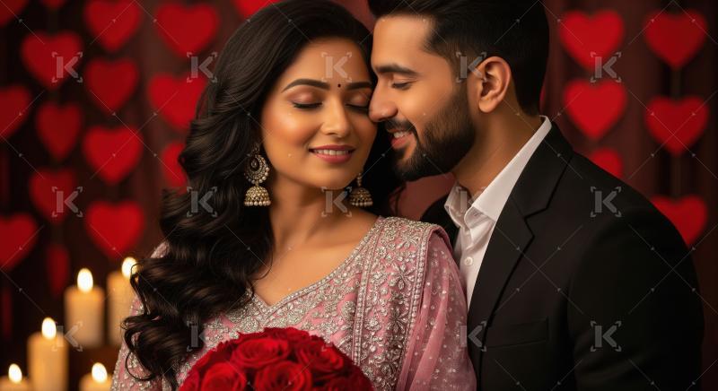 Happy indian romantic couple celebrating valentine day