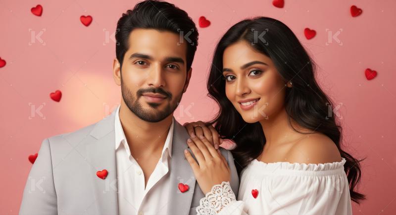 Happy indian romantic couple celebrating valentine day