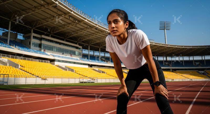 Determined sportswoman takes a well-deserved break during intense training.