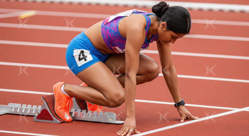 Female Sprinter Ready to Start Race on Track