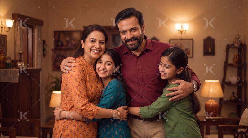 Happy indian family enjoying together at home