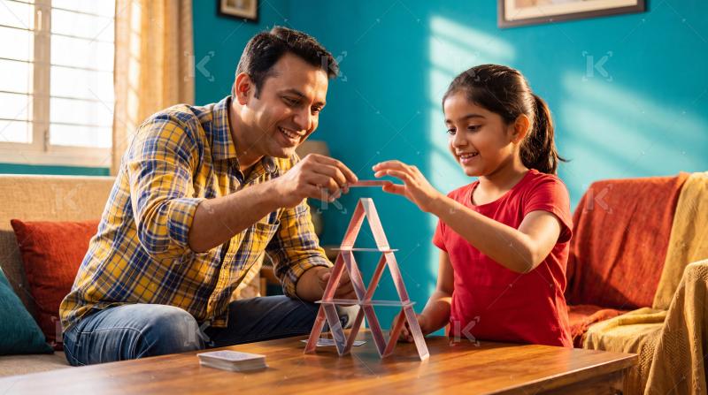 Happy indian father and daughter enjoying together at home