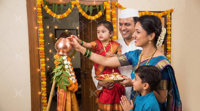 Indian Family Celebrating Gudi Padwa Festival