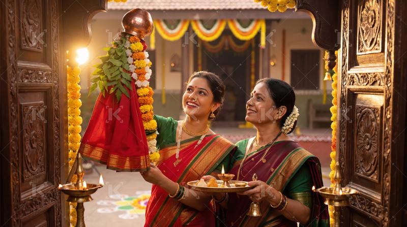 Joyful Indian Women Celebrating Gudi Padwa Festival