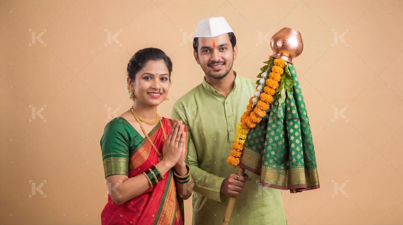 Indian Couple Celebrating Gudi Padwa Festival