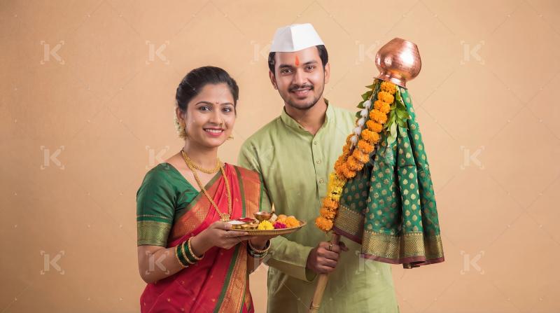 Indian Couple Celebrating Gudi Padwa Festival