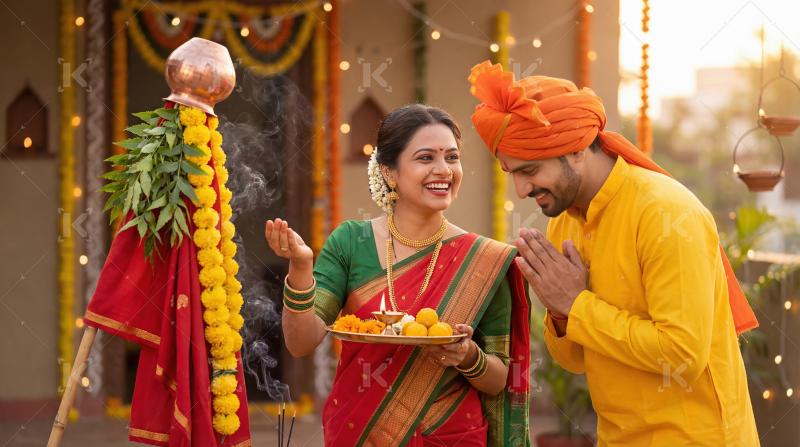Joyful Indian Couple Celebrating Traditional Festival