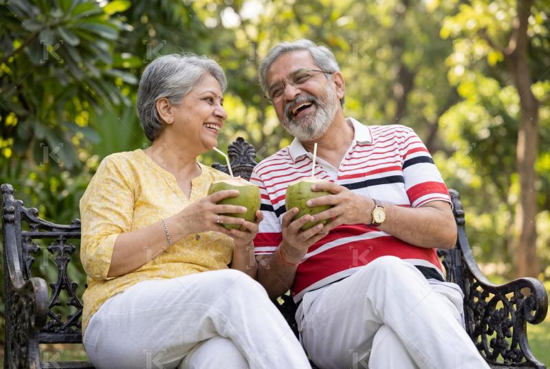 Happy elderly indian couple enjoying together