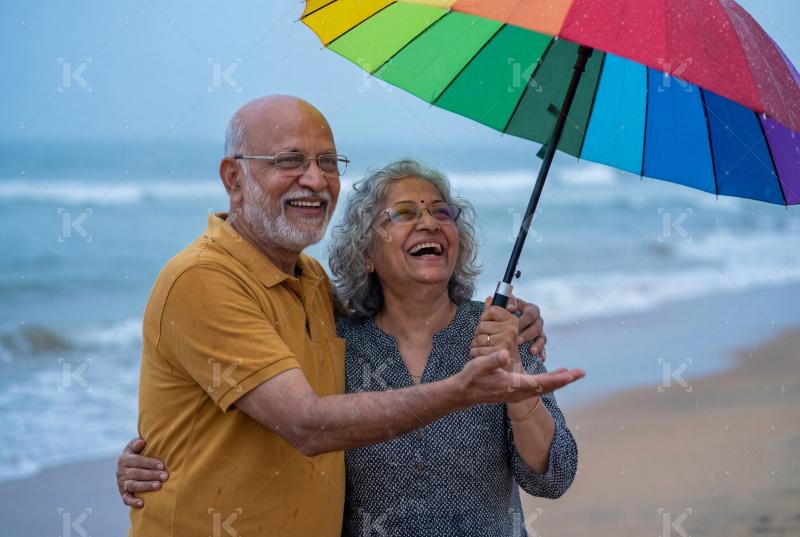 Happy elderly indian couple enjoying together