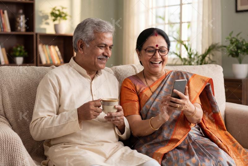 Happy elderly indian couple enjoying together