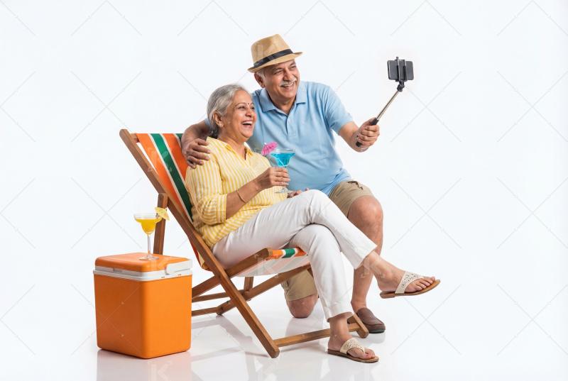 Happy elderly indian couple enjoying together