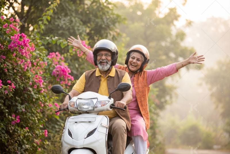 Happy elderly indian couple enjoying together