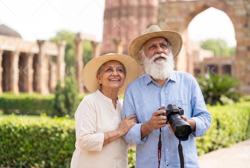 Happy elderly indian couple enjoying together