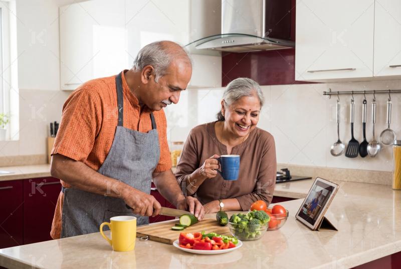 Happy elderly indian couple enjoying together