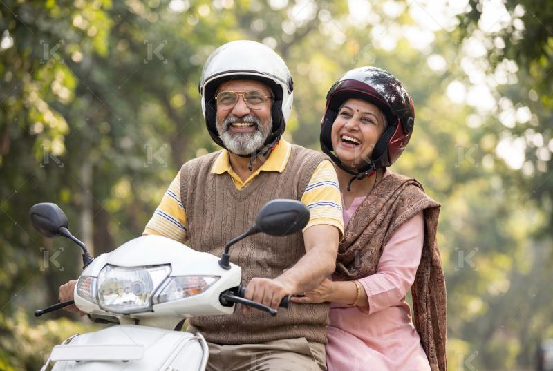 Happy elderly indian couple enjoying together