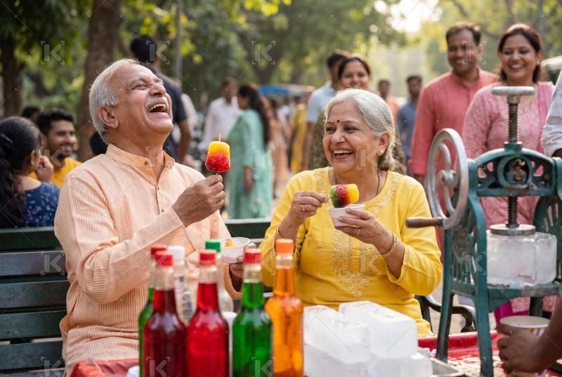 Happy elderly indian couple enjoying together