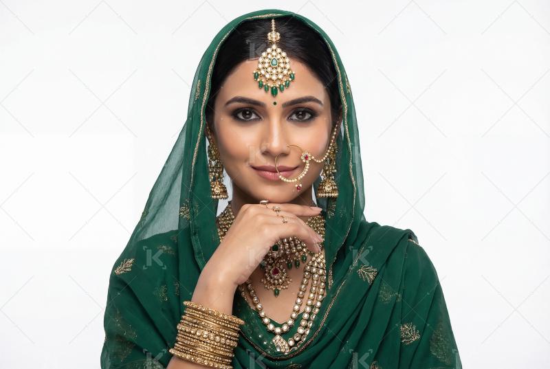Beautiful indian woman in traditional wear and jewelery on festi