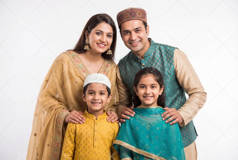 Happy indian family celebrating Eid festival