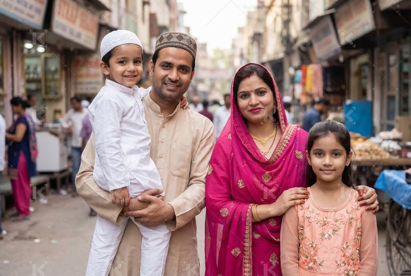 Happy indian family celebrating Eid festival