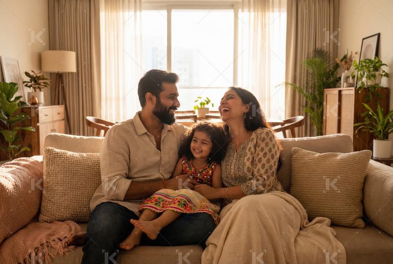 Happy indian family enjoying together at home