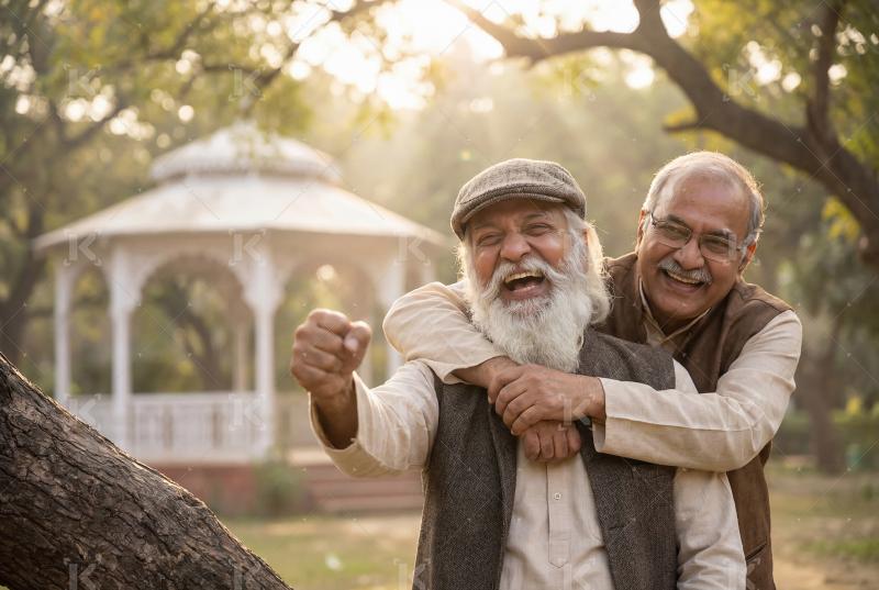 Two indian senior man enjoying together at park