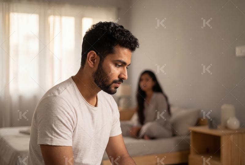 Serious couple experiencing relationship tension and emotional d