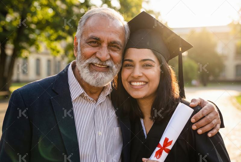 Happy graduate with diploma celebrating graduation with proud fa