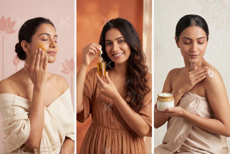 A serene beauty routine showcasing women applying natural skinca