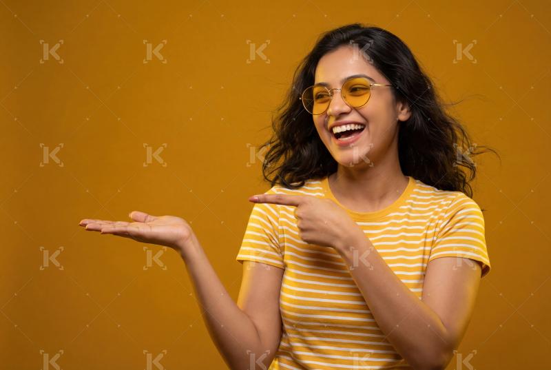 Young indian woman pointing with finger standing on orange background