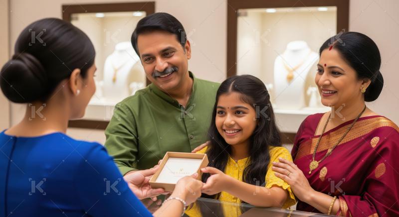 A happy Indian family in traditional attire smiles as their daug