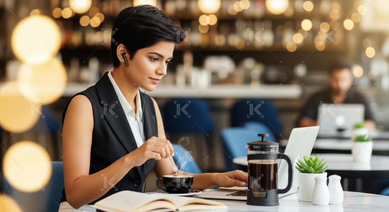 Young indian woman sitting in the cafe