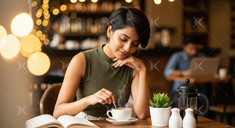 Young indian woman sitting in the cafe