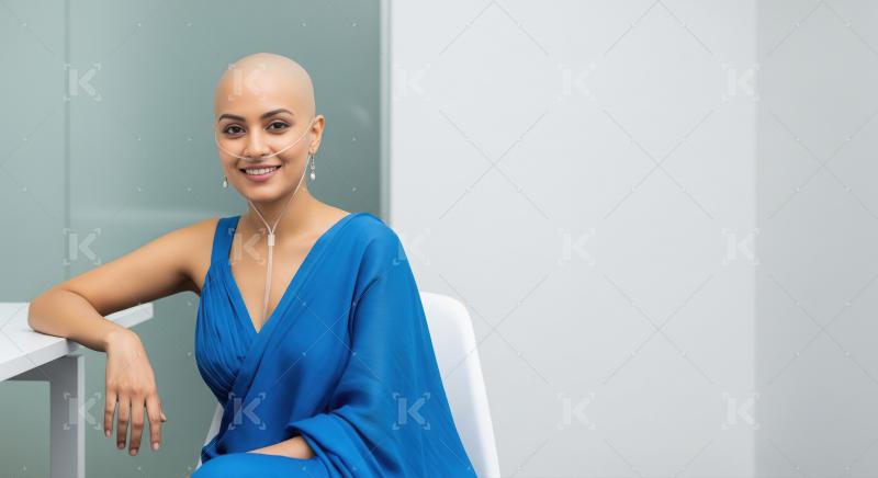Indian woman in a blue saree sits gracefully, exuding strength a