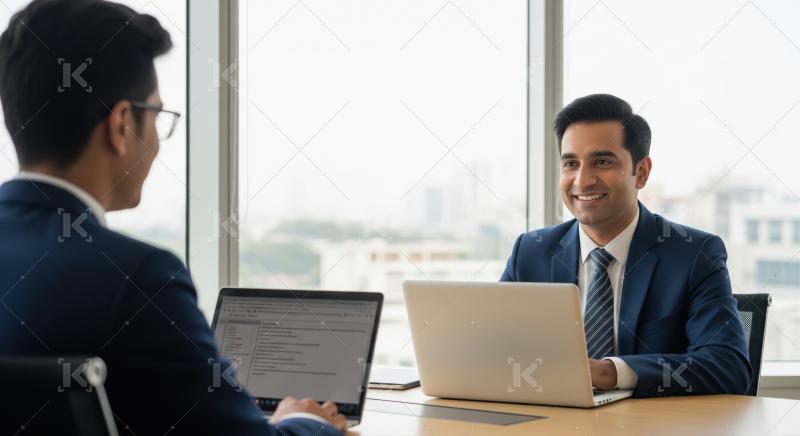 Two Indian businessmen in a modern office hold a strategic meeti