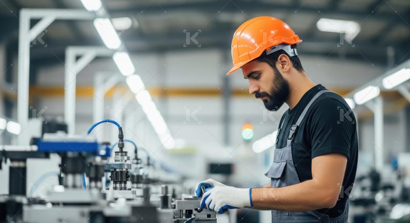 Industrial Worker Operating Machinery in a Modern Factory Settin
